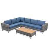Grey Wicker Outdoor Sofa with Big Table - 6 Seat